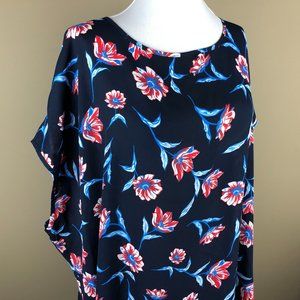 Lands' End Sleeveless Blouse Plus Size 24W Blue White Coral, Floral